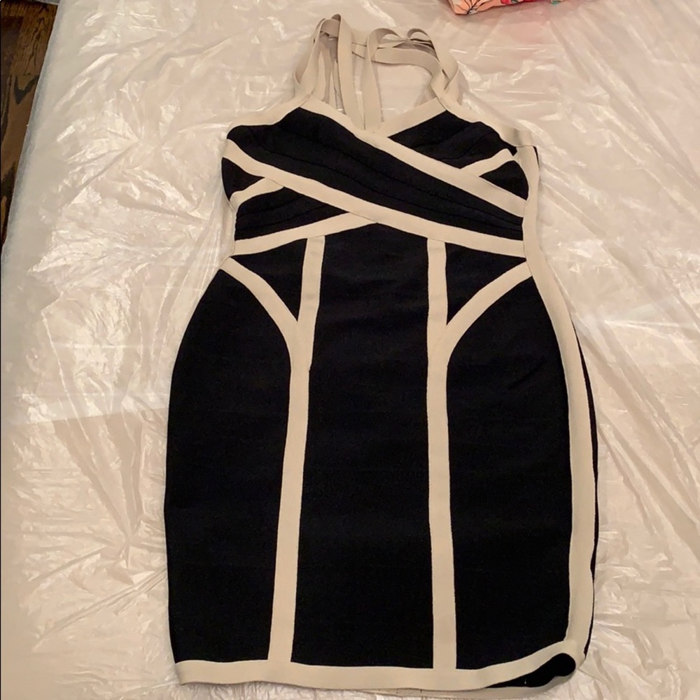 Black and beige spandex dress